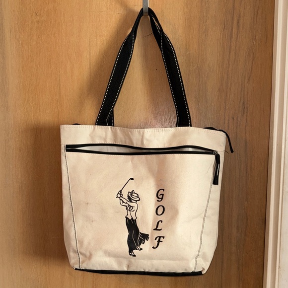The Golf People Handbags - Women’s Stylish Cream Traditional Golf All Purpose Tote Bag Zips Pocket